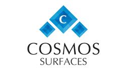 Logo for Cosmos Surfaces, blue geometric shapes, letter