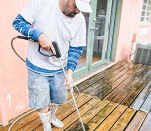 power washing a deck