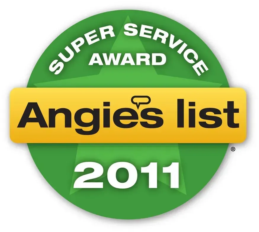 Angie's List Super Service Award 2011: Green and yellow circular badge. 