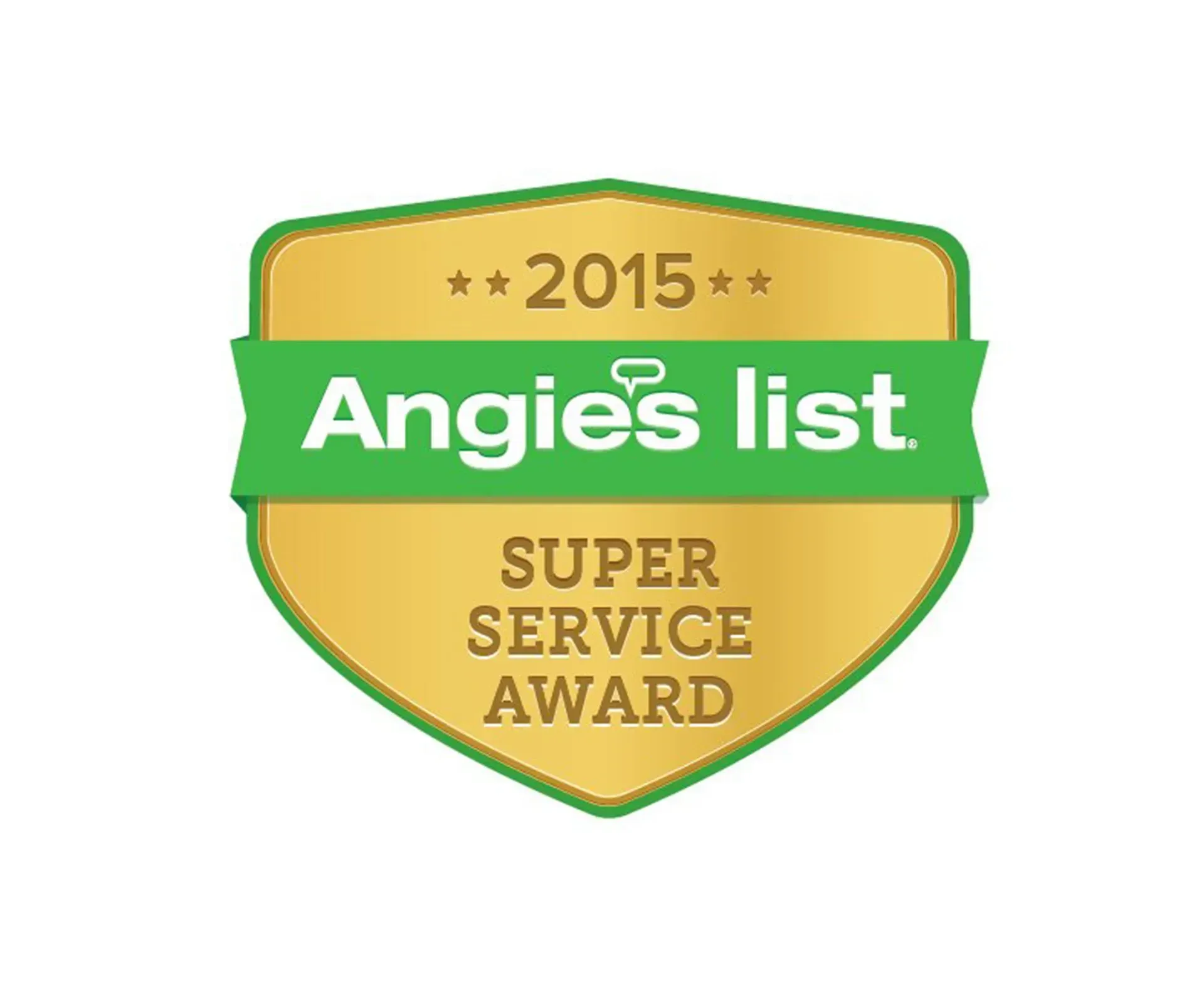 Angie's List Super Service Award badge, gold and green, 2015.