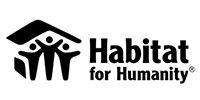 Habitat for Humanity logo: three stick figures under a roof, text 