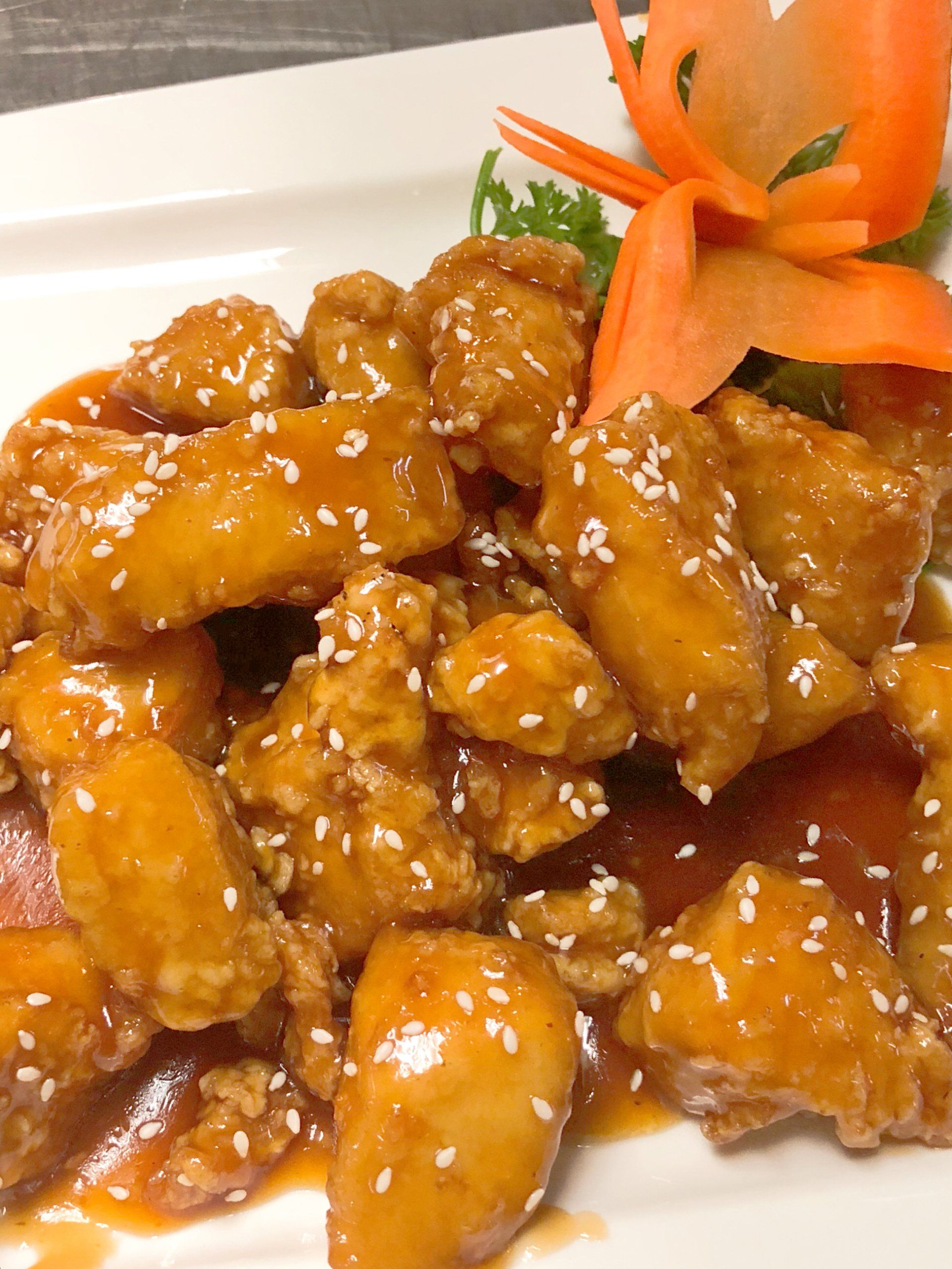 Sesame chicken on plate