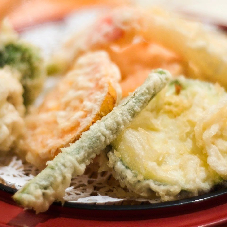 Vegetable tempura on plate