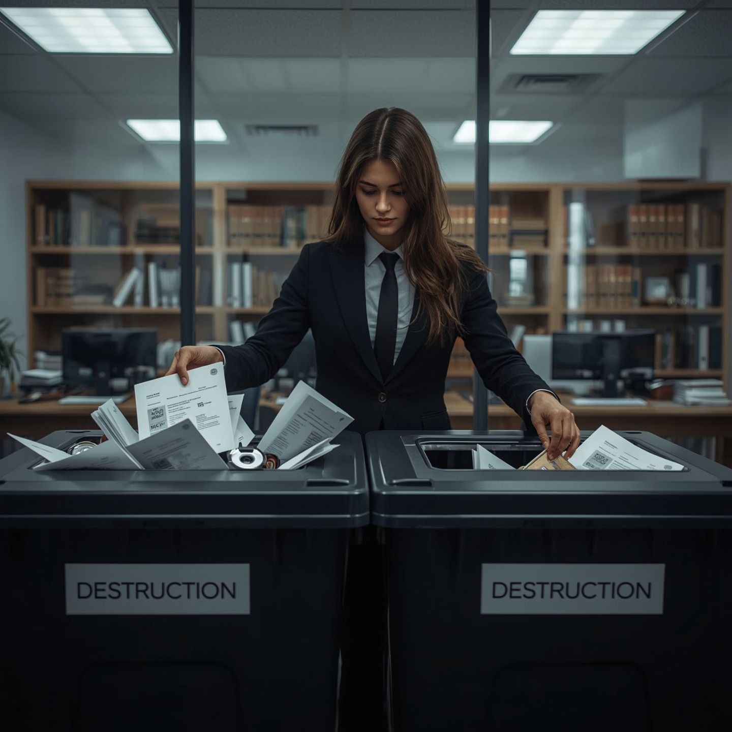 A lawyer shredding documents