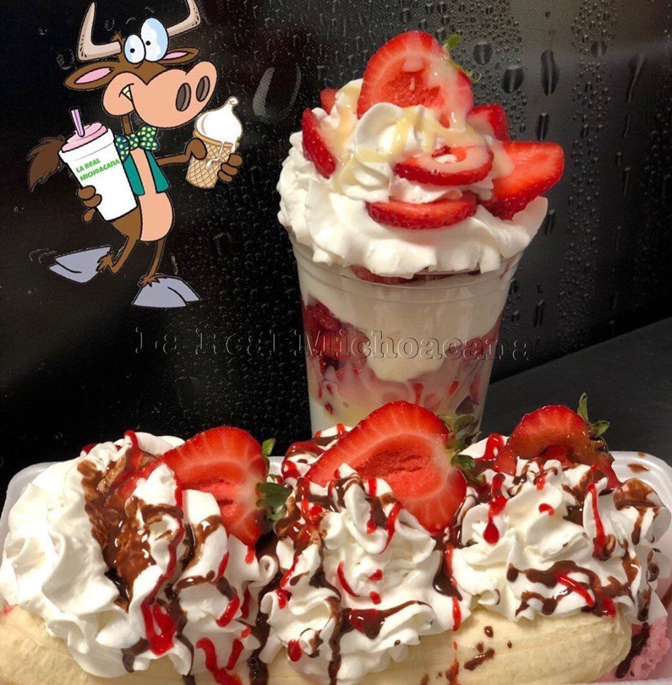 Strawberry dessert and banana split