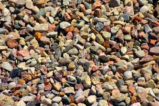 A close-up view of small, multicolored pebbles and stones with varied textures and earth tones.