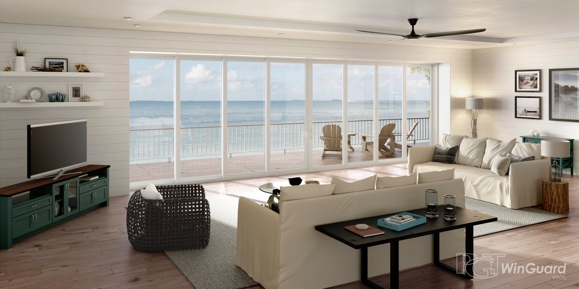 Sliding glass door overlooking the ocean