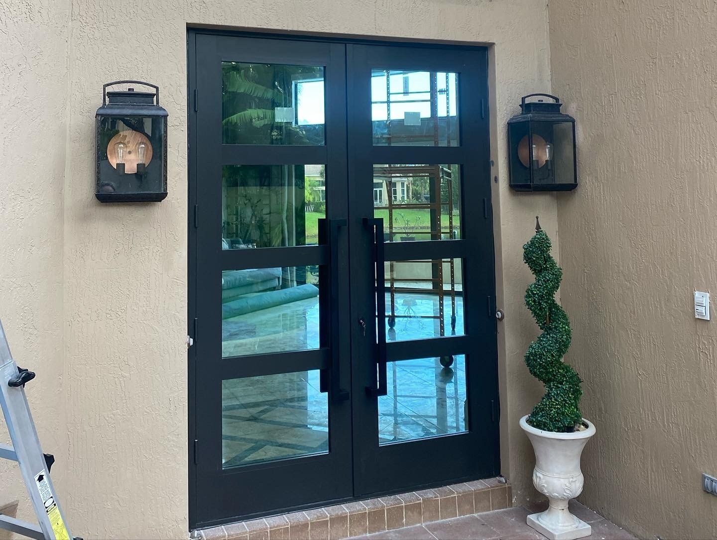 Glass doors with wooden panels