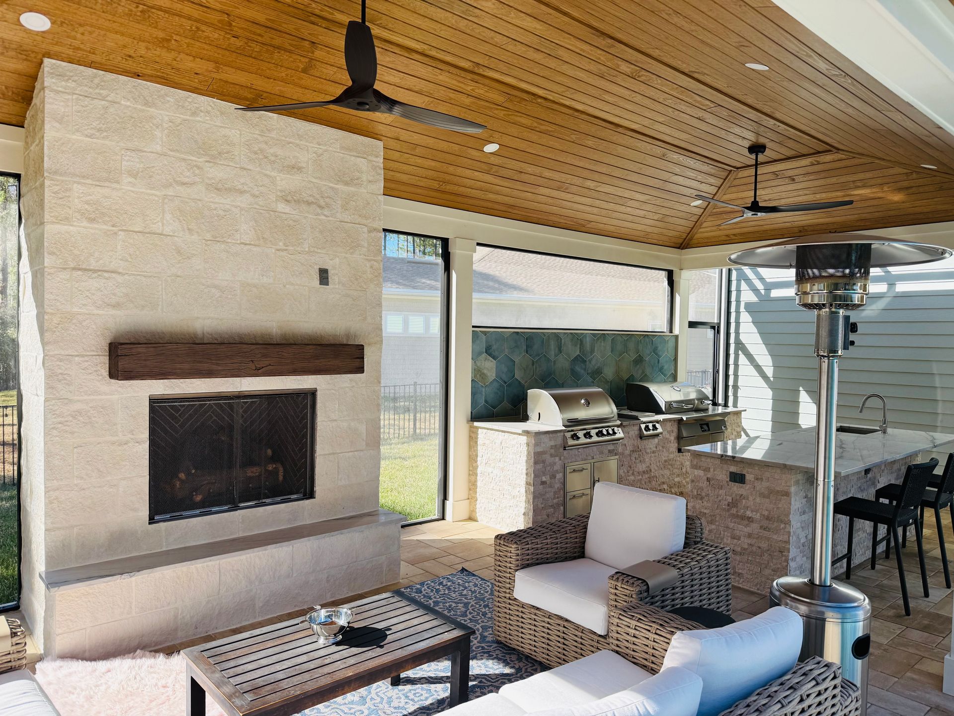 A poolside living room