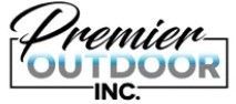 Premier Outdoor Inc. logo with stylized "Outdoor" text and the tagline, "A Visionary of Hardscapes & Aquatics."