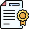 An icon of a certificate with a ribbon on it.