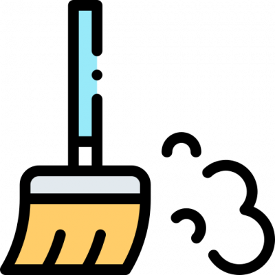 An icon of a broom with smoke coming out of it.