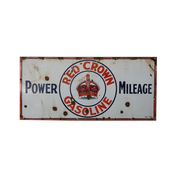 Red Crown Gasoline Power Mileage Porcelain Sign