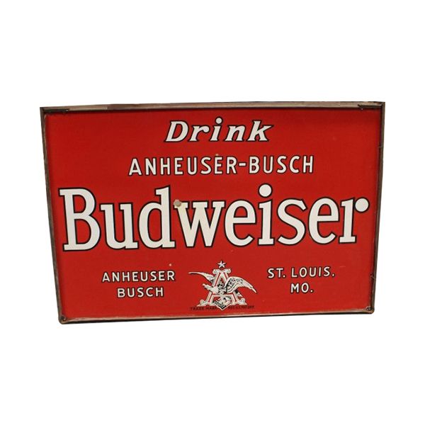 Anheuser Busch Drink Budweiser Hanging Porcelain Sign