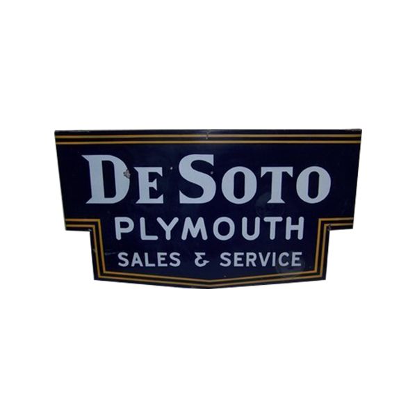 DeSoto Plymouth Sales and Service Die Cut Porcelain Sign