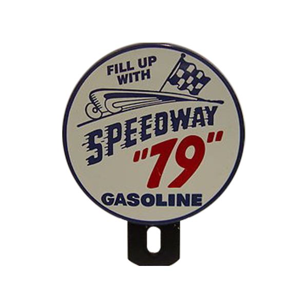 Speedway 79 Gasoline License Plate Topper Porcelain Sign