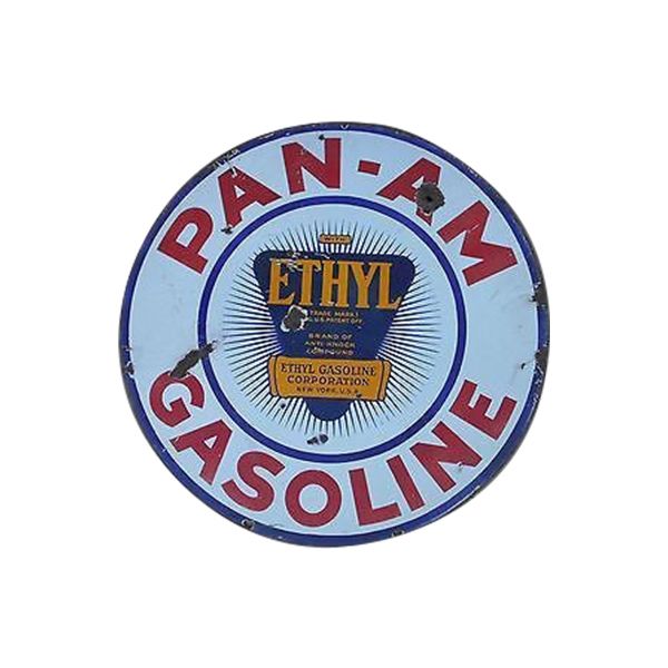 Pan Am Gasoline with Ethyl Logo Circular Porcelain Sign