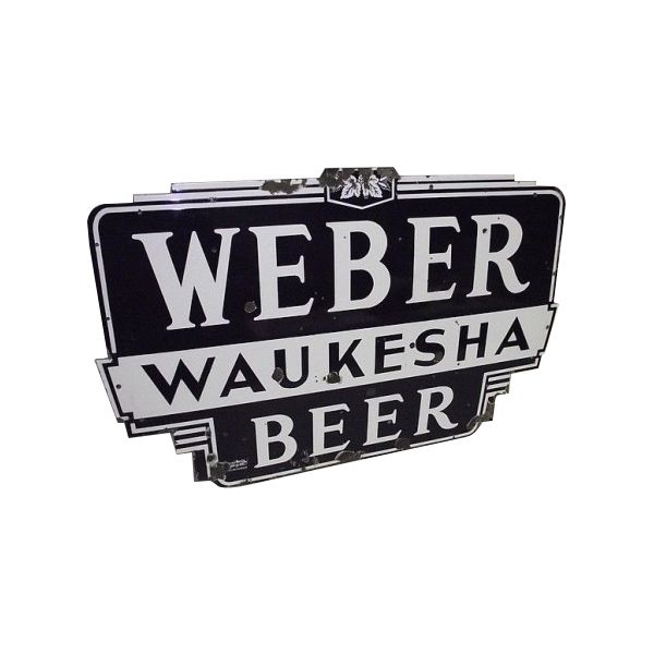 Weber Waukesha Beer Black and White Die Cut Neon Porcelain Sign