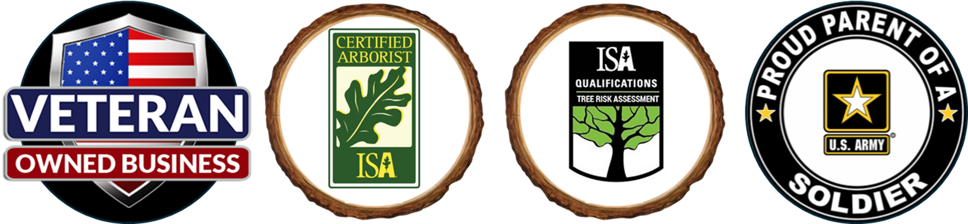 Logos: Veteran-owned business, ISA, and Proud Parent of a Soldier.