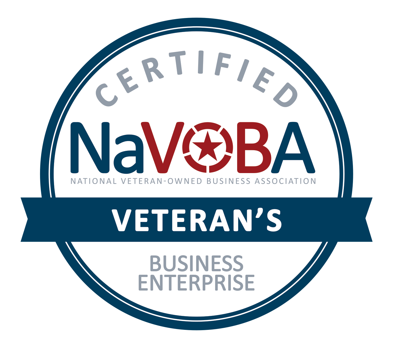 Certified NaVOBA Veteran’s Business Enterprise logo with blue circle and red-white stars