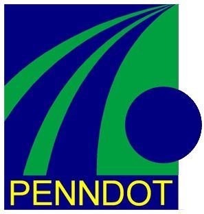 PennDOT logo with green and blue arcs and yellow text on a blue background