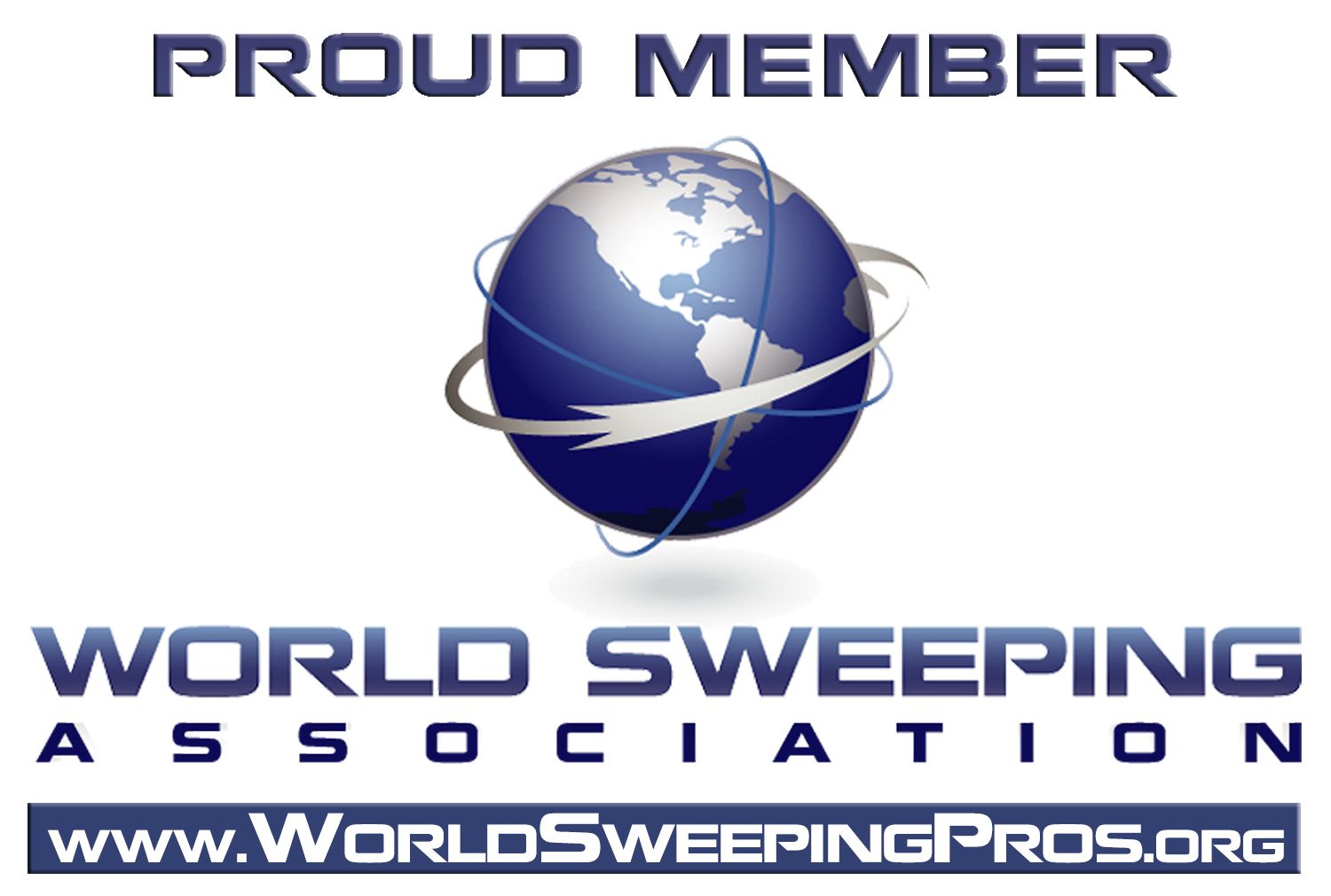 Proud Member logo with blue globe and text: World Sweeping Association, www.WorldSweepingPros.org