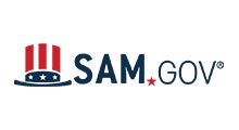 SAM.gov logo with red, white, and blue Capitol-style icon and black text with a red star
