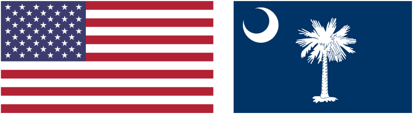 American flag and South Carolina state flag.