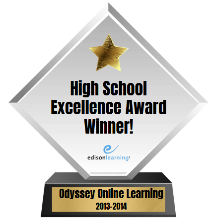 High School Excellence Award trophy for Odyssey Online Learning, gold star, black base.