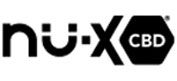 A black and white logo for nu-x cbd on a white background.