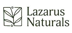 A black and white logo for lazarus naturals with a plant in a square.
