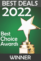 A trophy with a star on it that says `` best deals 2022 best choice awards winner ''.