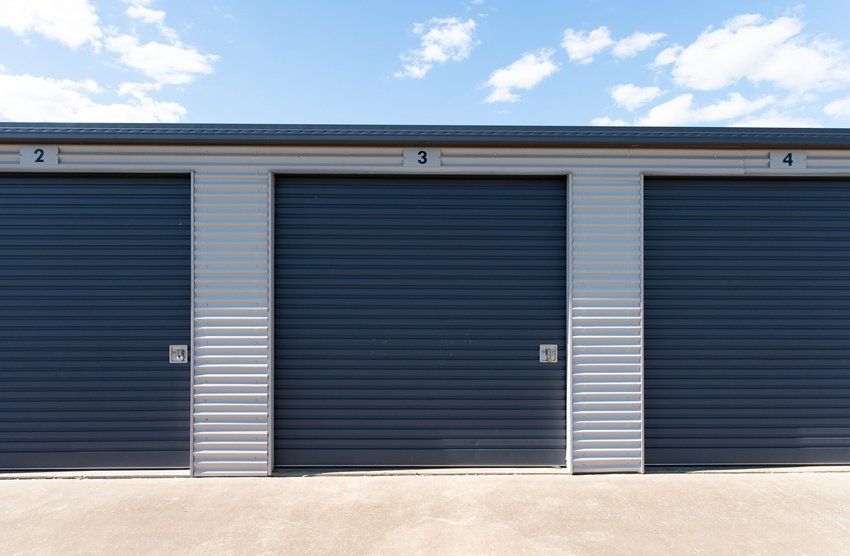Blue commercial garage door