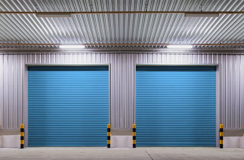 Blue commercial garage door
