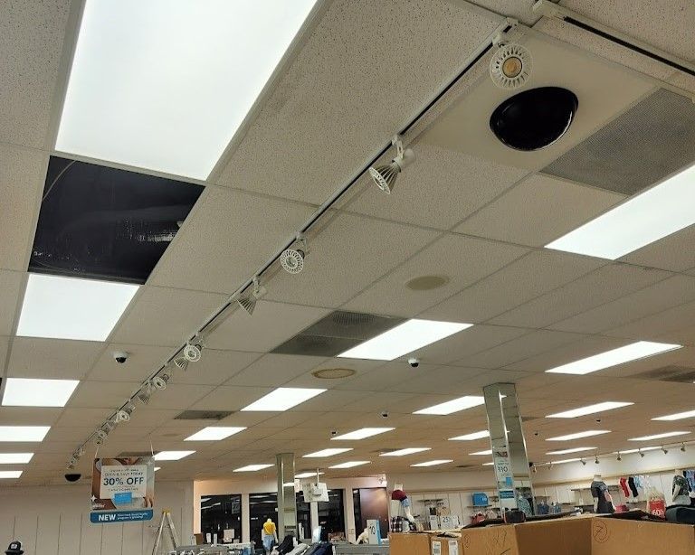 A store with a ceiling that has a hole in it