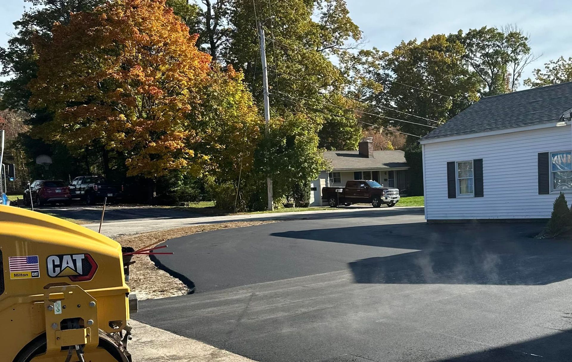 Paving a driveway.