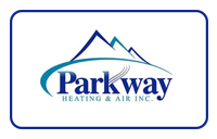 Logo for Parkway Heating & Air Inc. featuring blue mountains, curved lines, and company name.