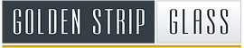 Golden Strip Glass logo with dark blue and white text on a gray and white background