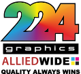 Logo for 224 Graphics: Rainbow-colored "224" above text "graphics", "ALLIEDWIDE" and slogan "QUALITY ALWAYS WINS".