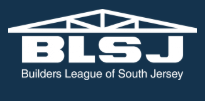 BLSJ Builders League of South Jersey logo on blue background with white roofline graphic