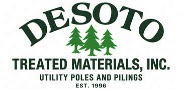 Logo for Desoto Treated Materials, Inc., with the name above three green pine trees.