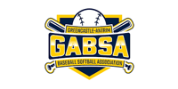 Logo for Greencastle-Antrim Baseball Softball Association. Features baseball, bats, and the letters GABSA in gold.