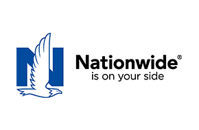 Nationwide insurance logo with a soaring eagle inside a blue “N”; text: Nationwide is on your side.