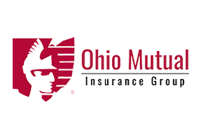 Ohio Mutual Insurance Group logo: red shield with white profile of a person, red text on white background.