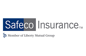 Safeco Insurance logo with blue and gray blocks, white text, and 