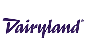 Dairyland logo in purple script on white background.