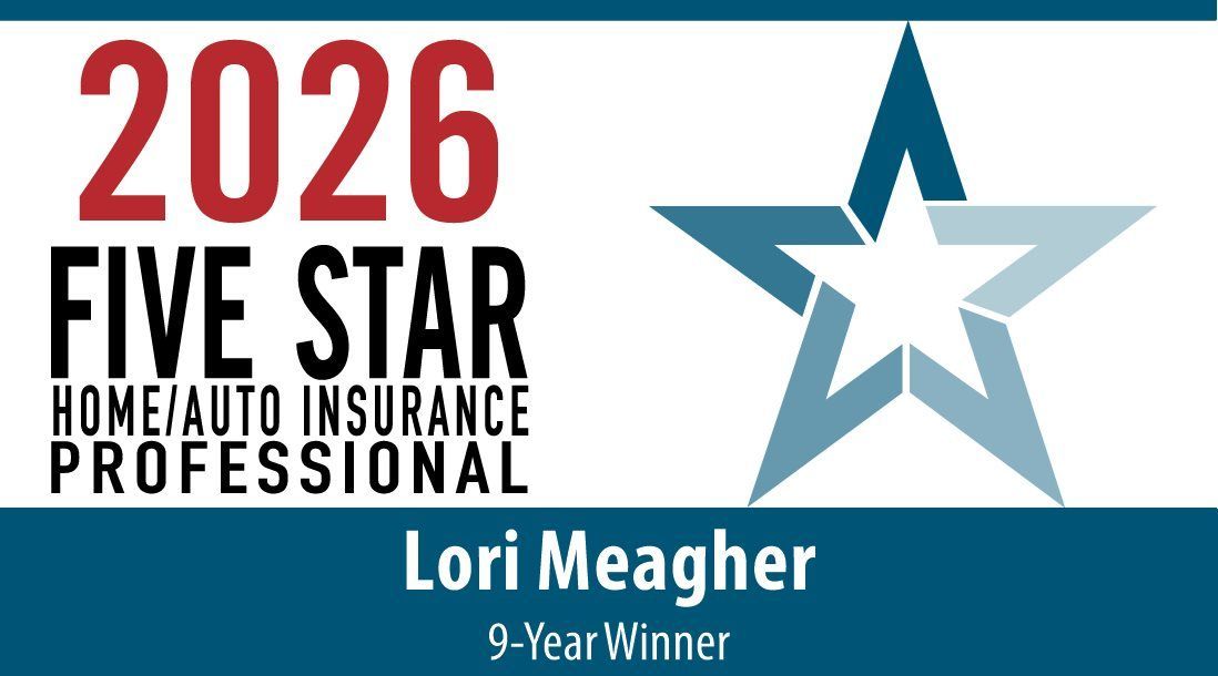 2026 Five Star Home/Auto Insurance Professional award for Lori Meagher, a 9-Year Winner, with a blue star.