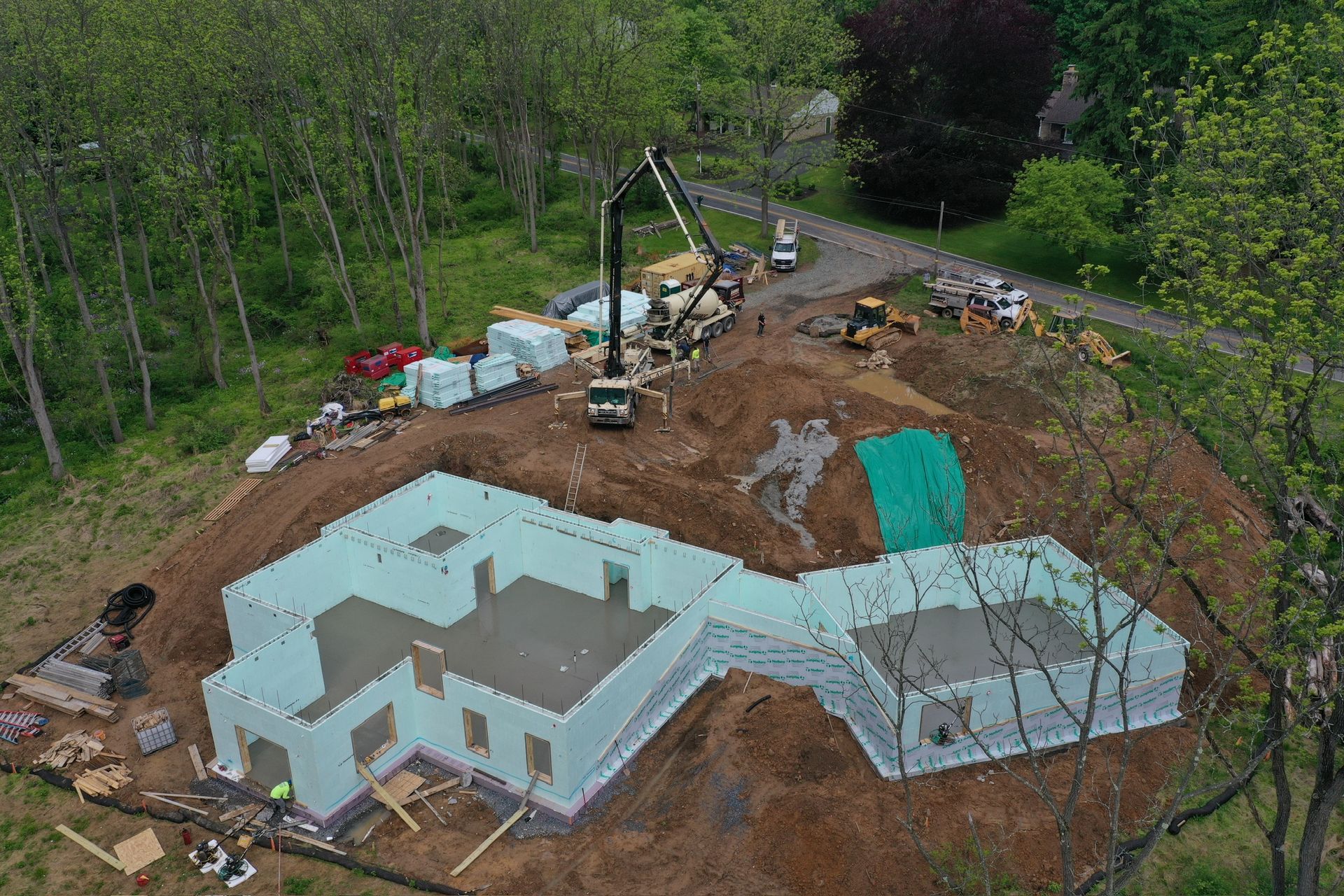 an aerial view of a house being built