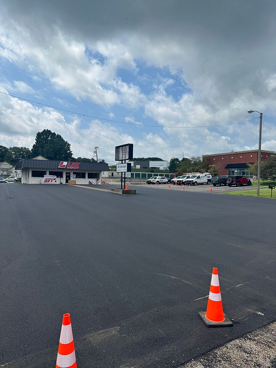 freshly-paved parking lot