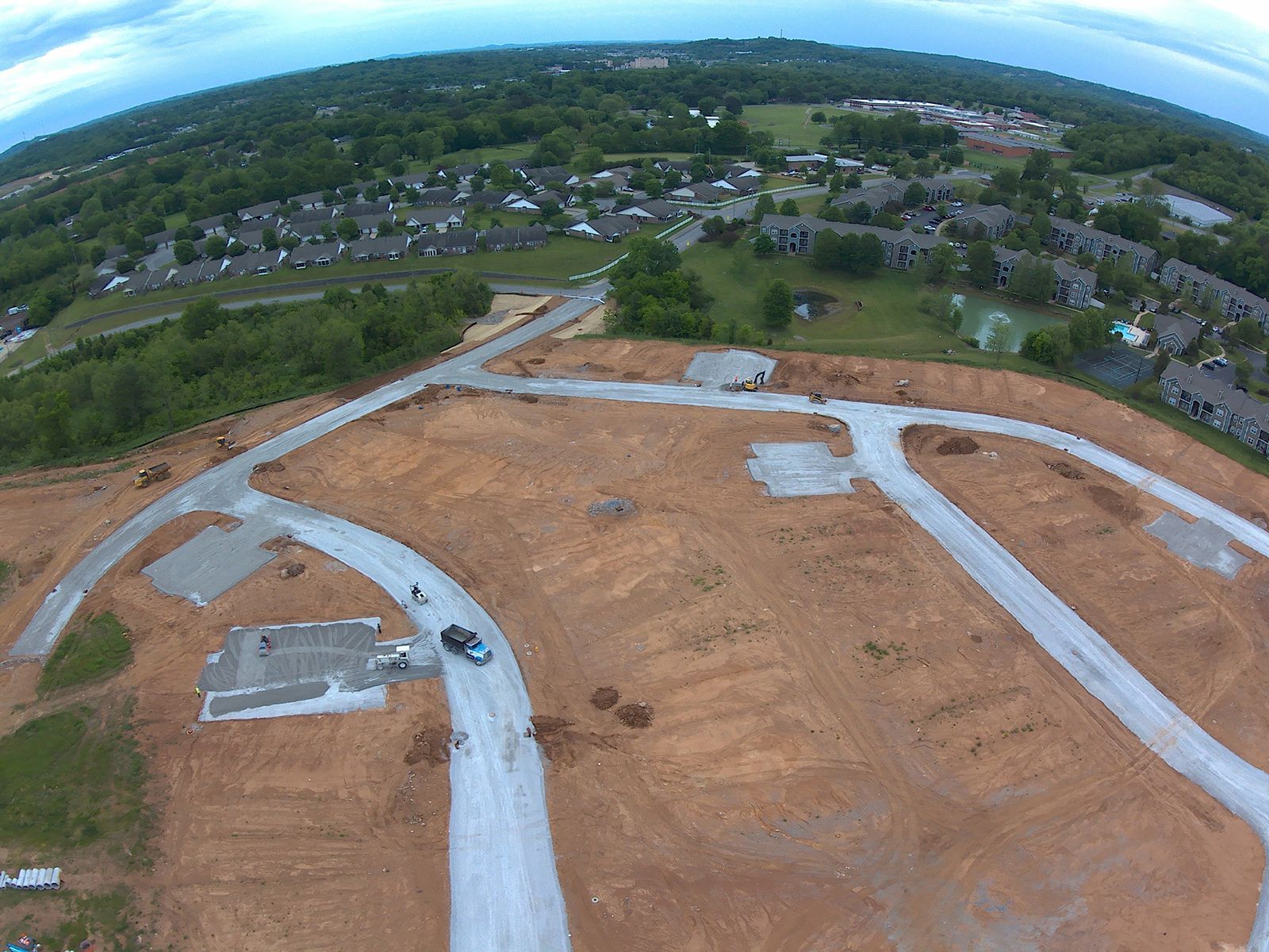 an aerial view of a road construction